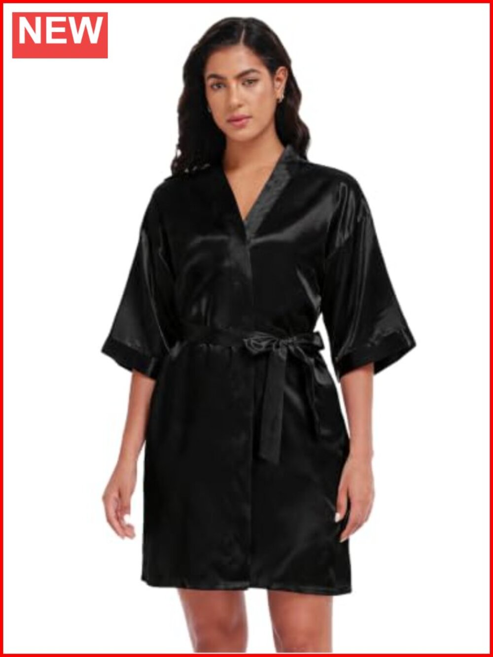 Women's Satin Kimono Robe Short V-Neck Bridesmaid Wedding Sleepwear